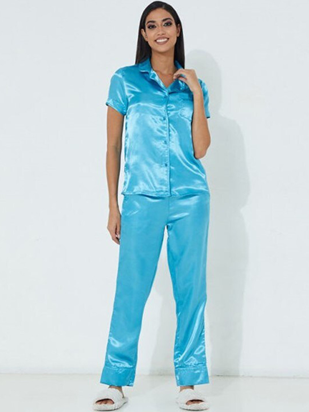 

Aila Pure Cotton Night Suit, Blue