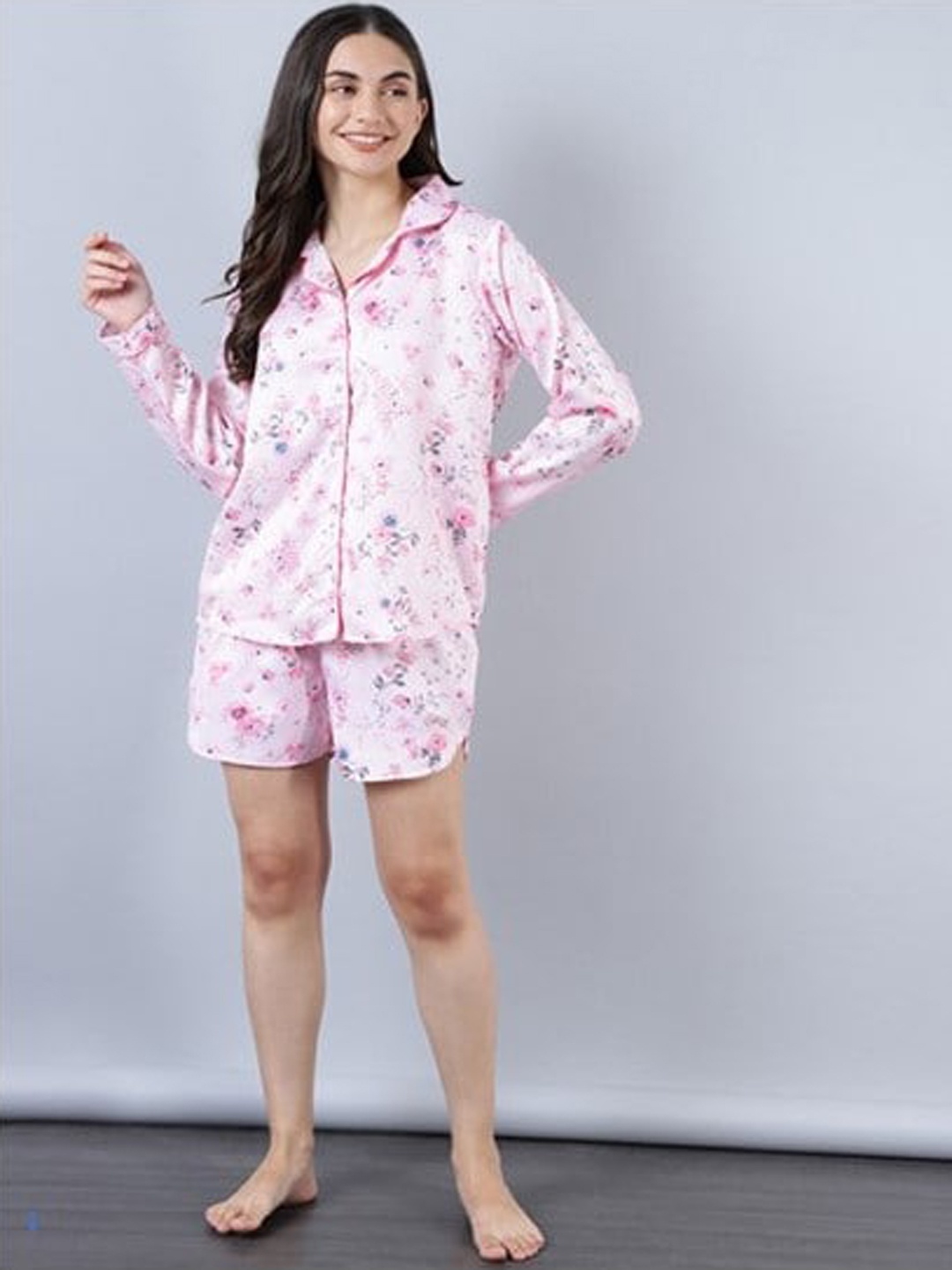 

Aila Floral Print Pure Cotton Night suit, Pink