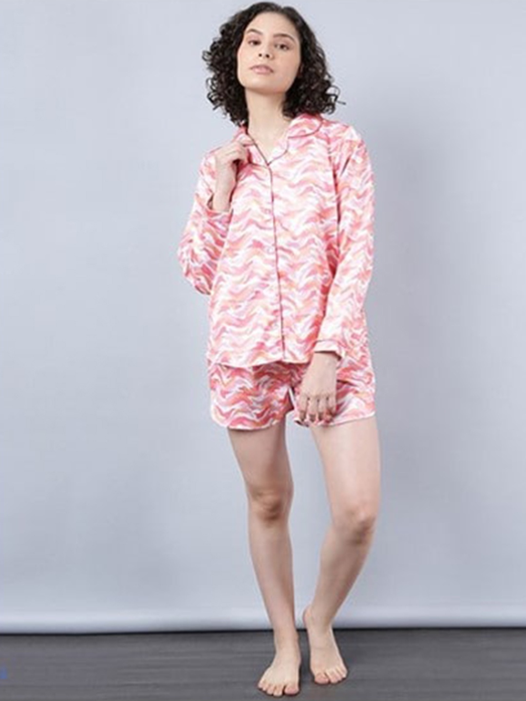 

Aila Abstract Printed Pure Cotton Night suit, Pink