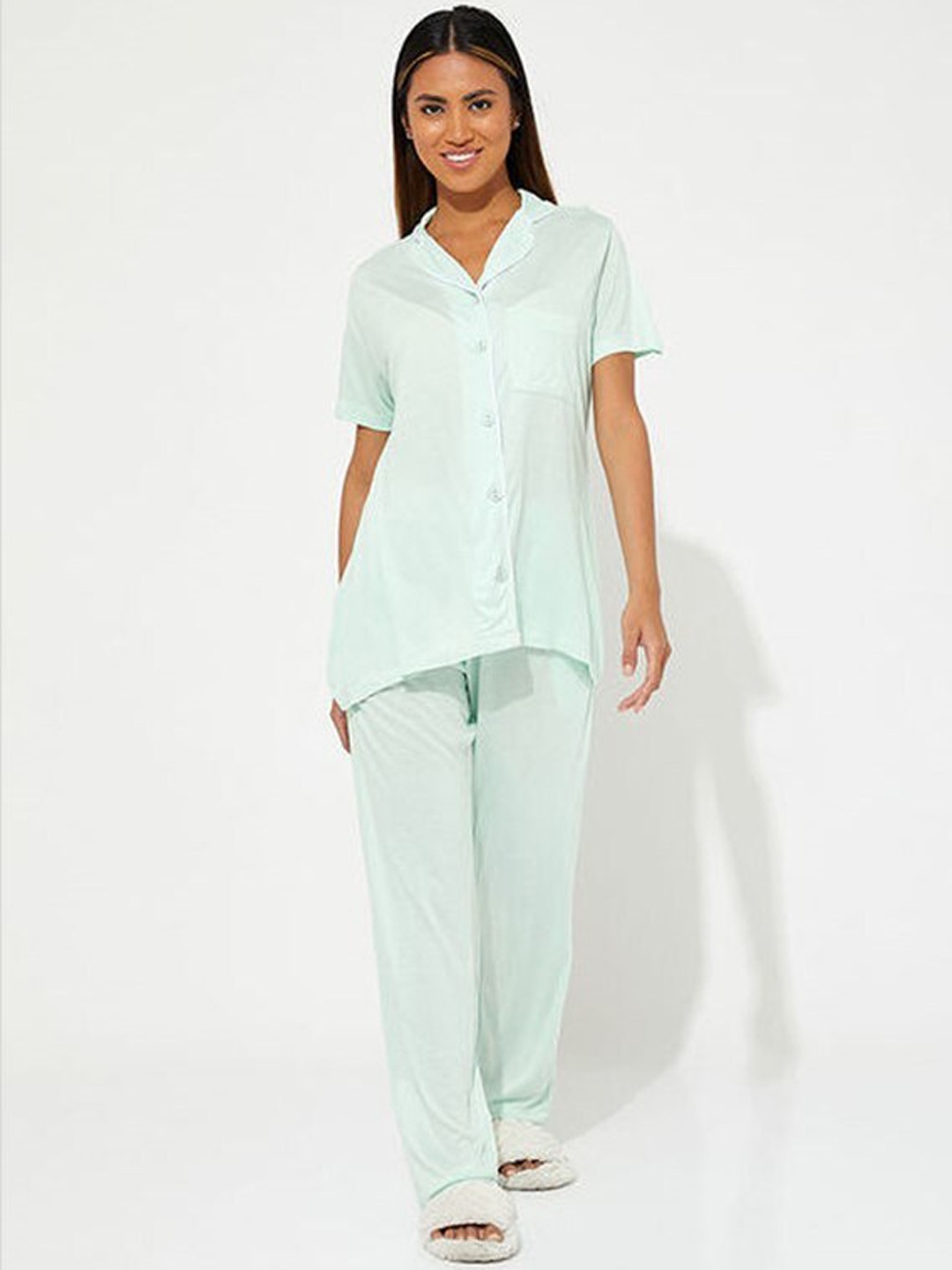 

Aila Lapel Collar Shirt With Trouser, Green