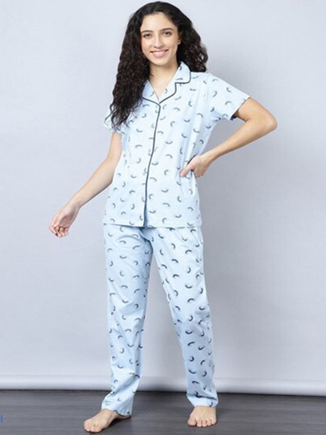 

Aila Conversational Printed Shirt With Trouser, Blue