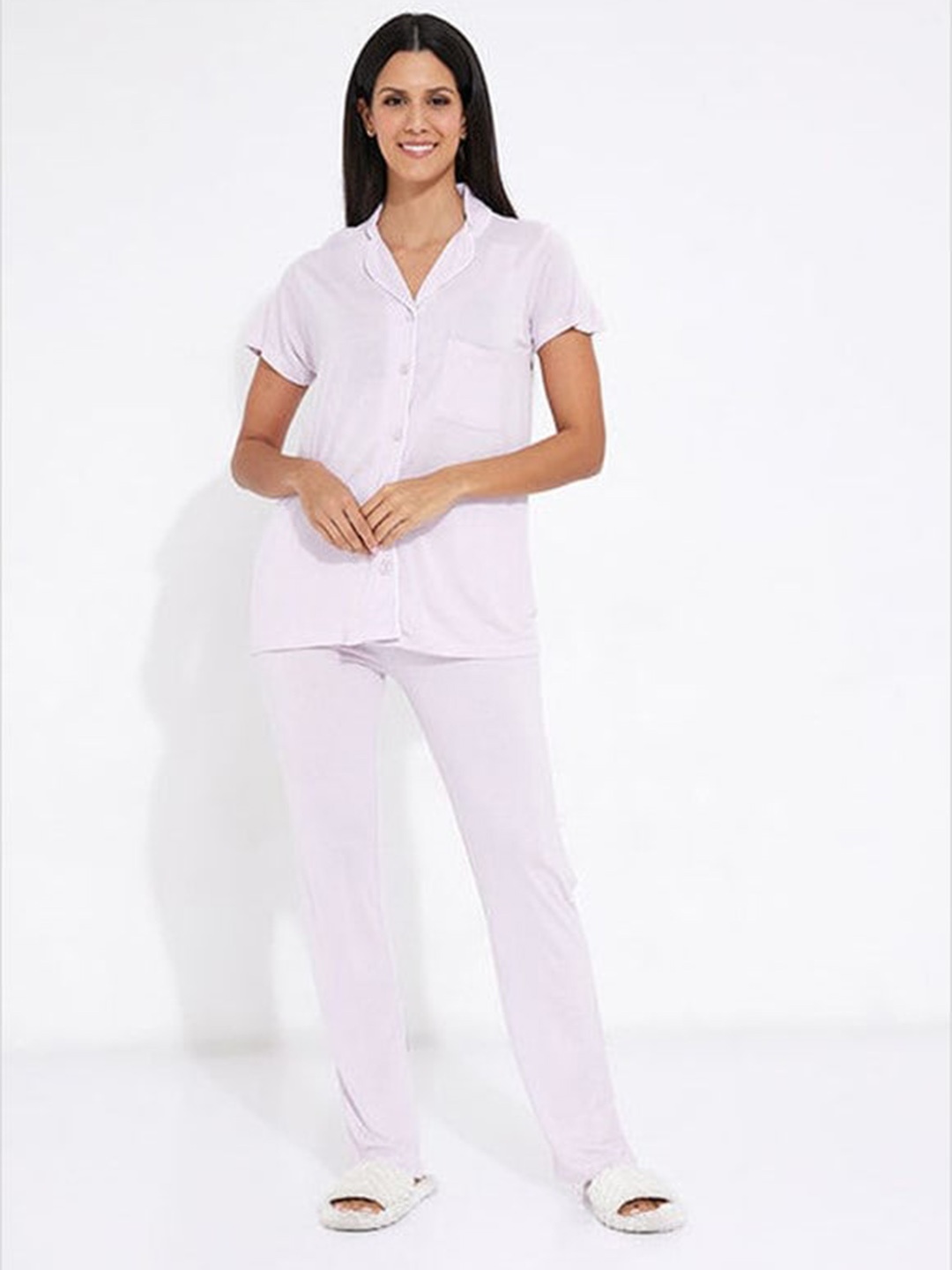 

Aila Lapel Collar Shirt With Pyjamas, Lavender