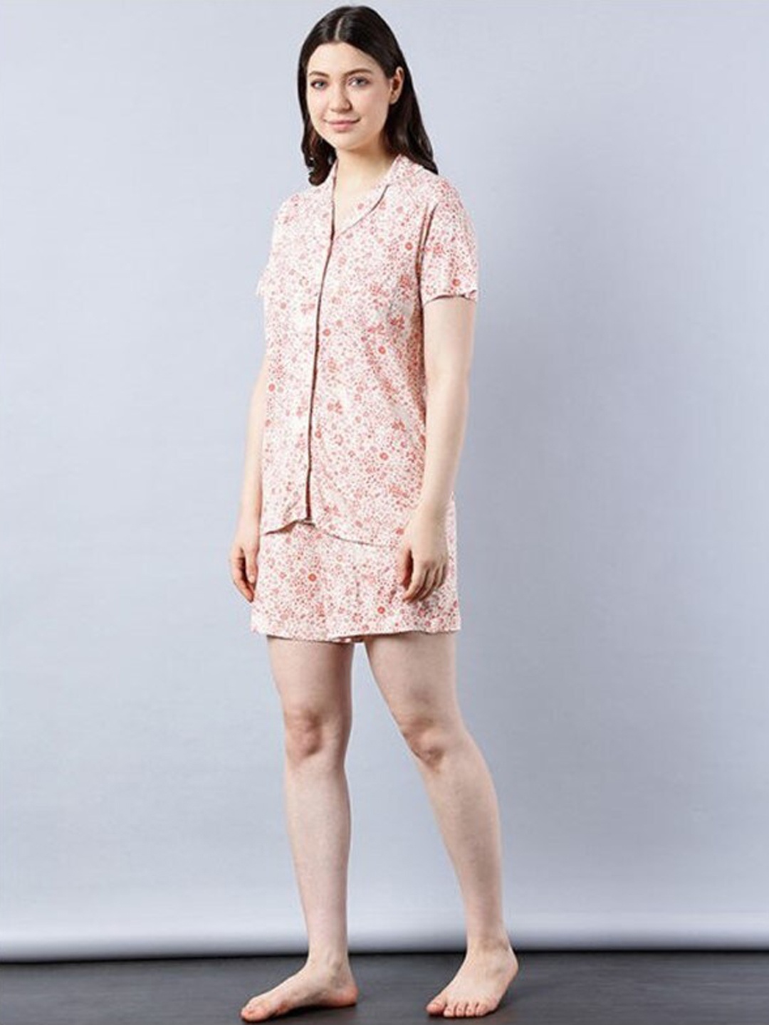 

Aila Floral Printed Night suit, Pink