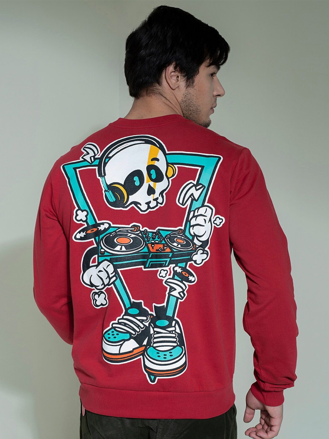 

PUNK Graphic Printed Long Sleeves Cotton Pullover Sweatshirt, Red