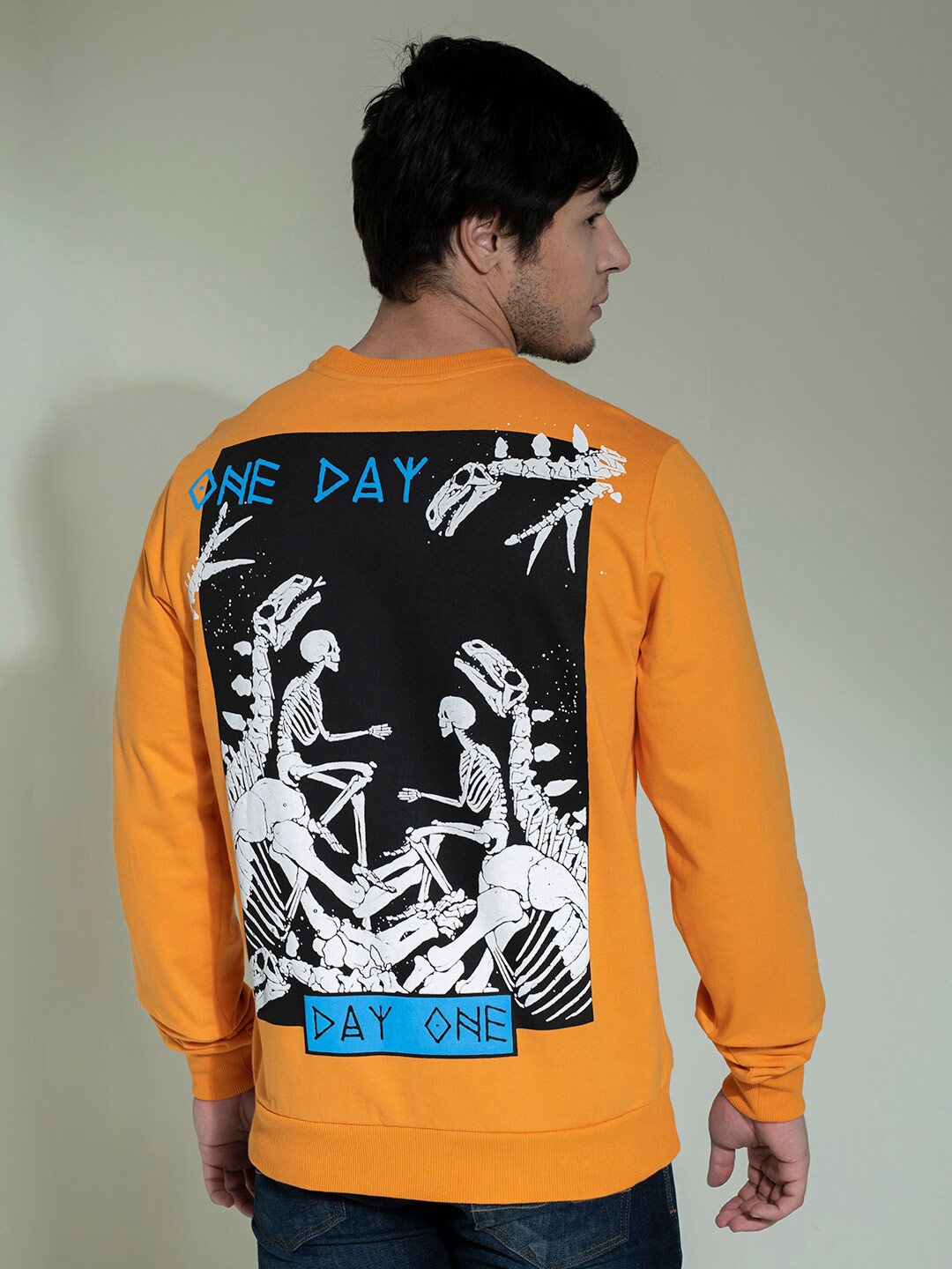 

PUNK Graphic Printed Long Sleeves Cotton Pullover Sweatshirt, Orange