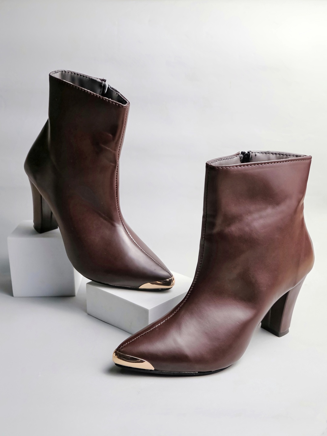 

Brauch Women Mid Top Pointed Toe Block Heel Regular Boots, Brown