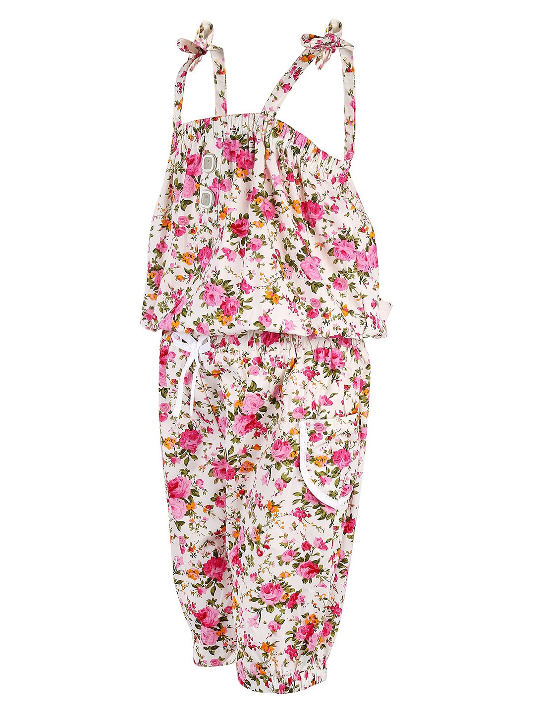 

BAESD Girls Floral Printed Shoulder Strap Cotton Basic Jumpsuit, White