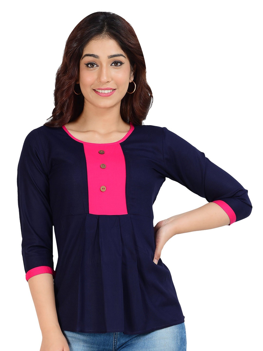

BAESD Round Neck Peplum Top, Navy blue