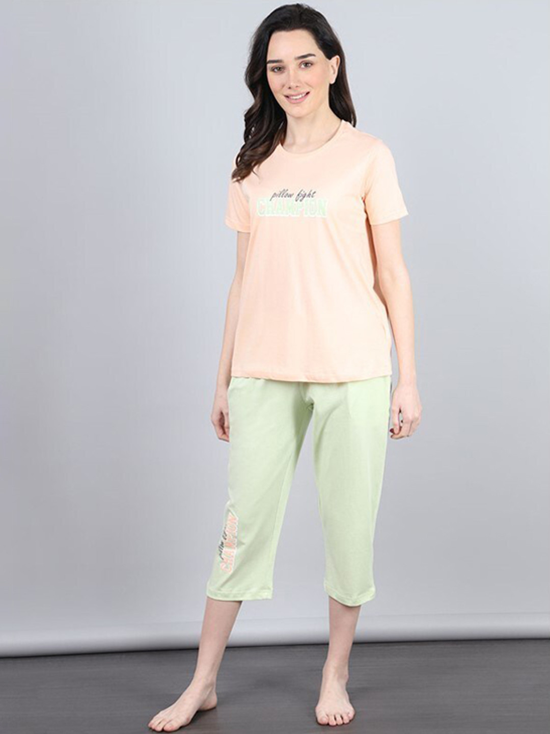 

Aila Typography Print Pure Cotton Night suit, Pink