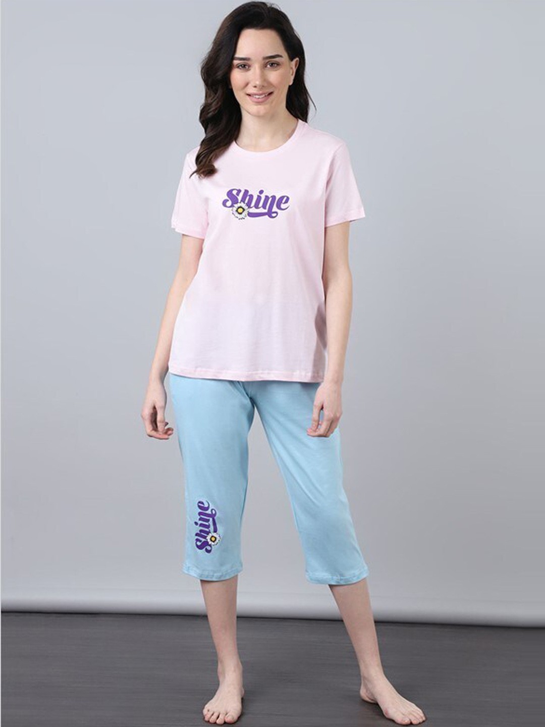 

Aila Typography Printed Pure Cotton Night suit, Pink
