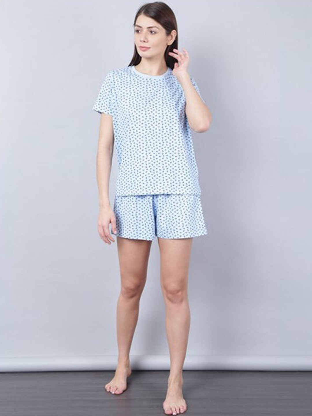 

Aila Floral Print Night suit, Blue