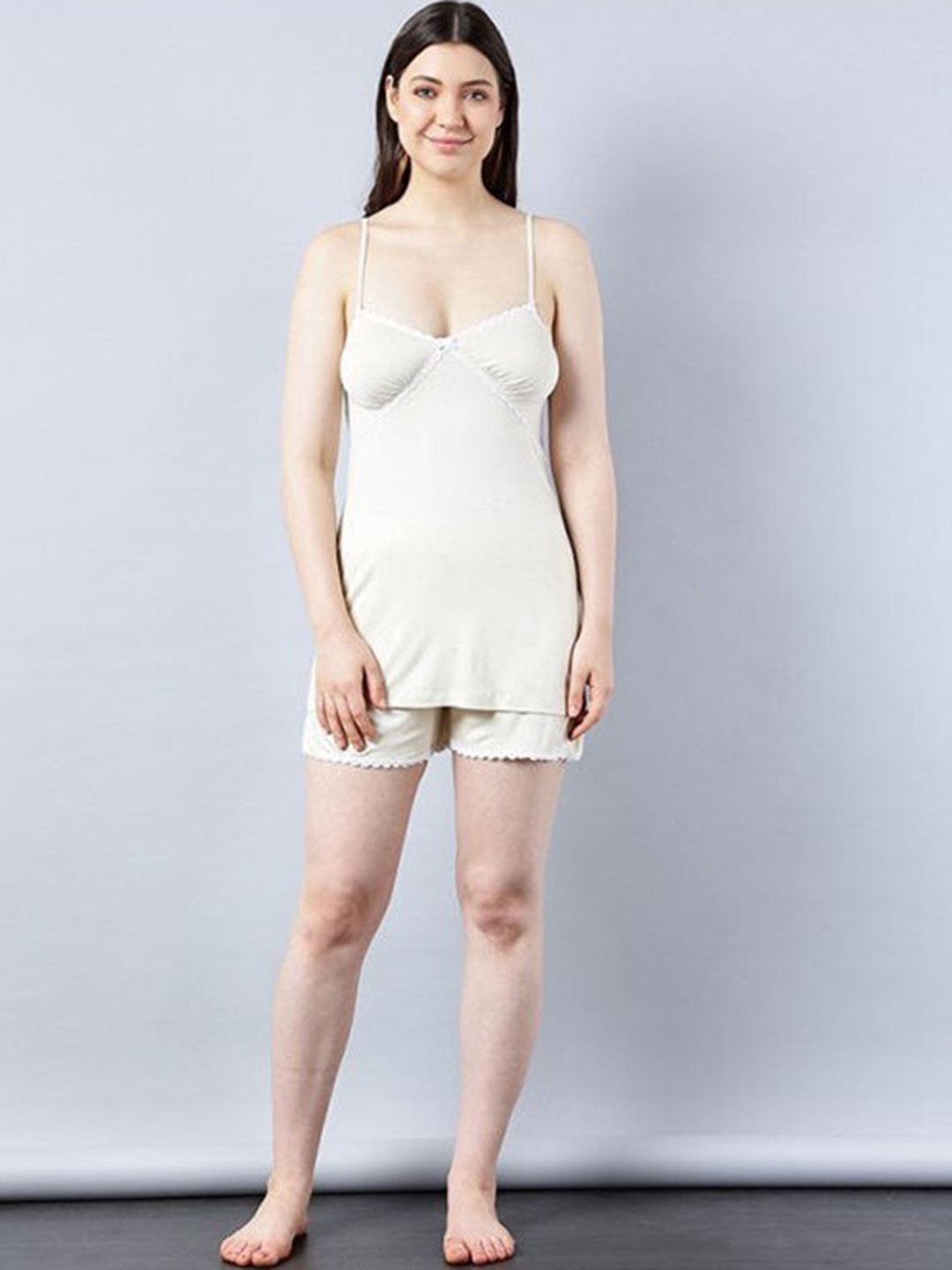 

Aila Shoulder Straps Night suit, Cream