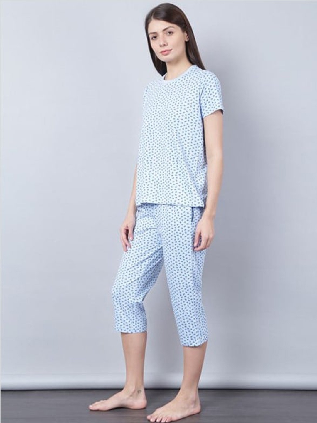 

Aila Floral Printed Night suit, Blue