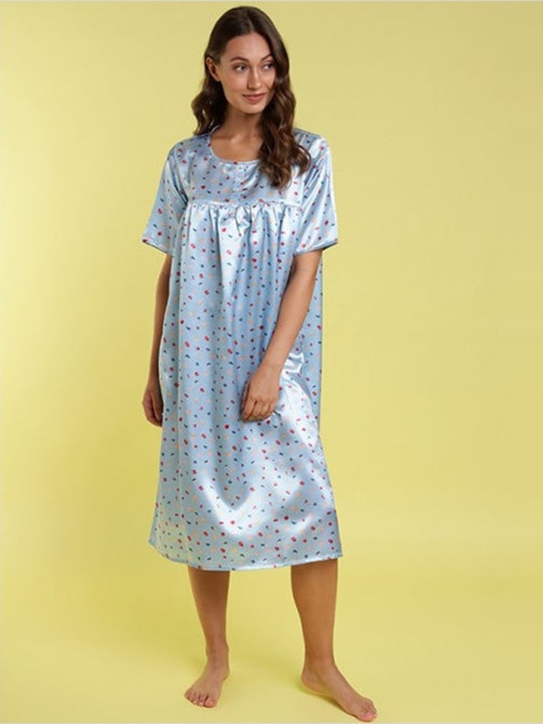 

Aila Abstract Printed Pure Cotton Nightdress, Blue