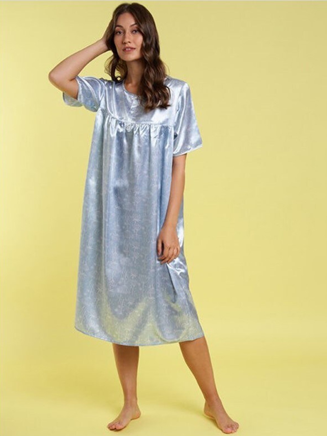 

Aila Ethnic Motif Printed Nightdress, Blue