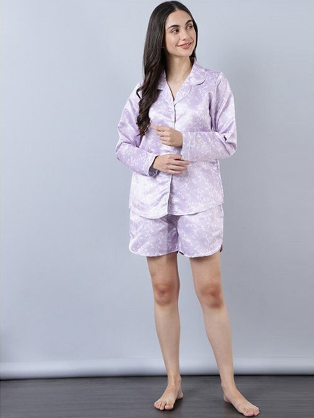 

Aila Graphic Printed Pure Cotton Night suit, Purple