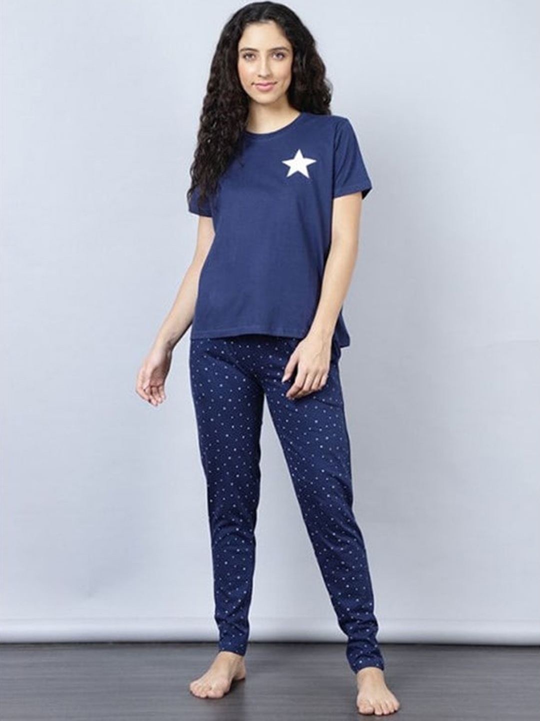 

Aila Geometric Printed T-shirt With Trouser, Blue
