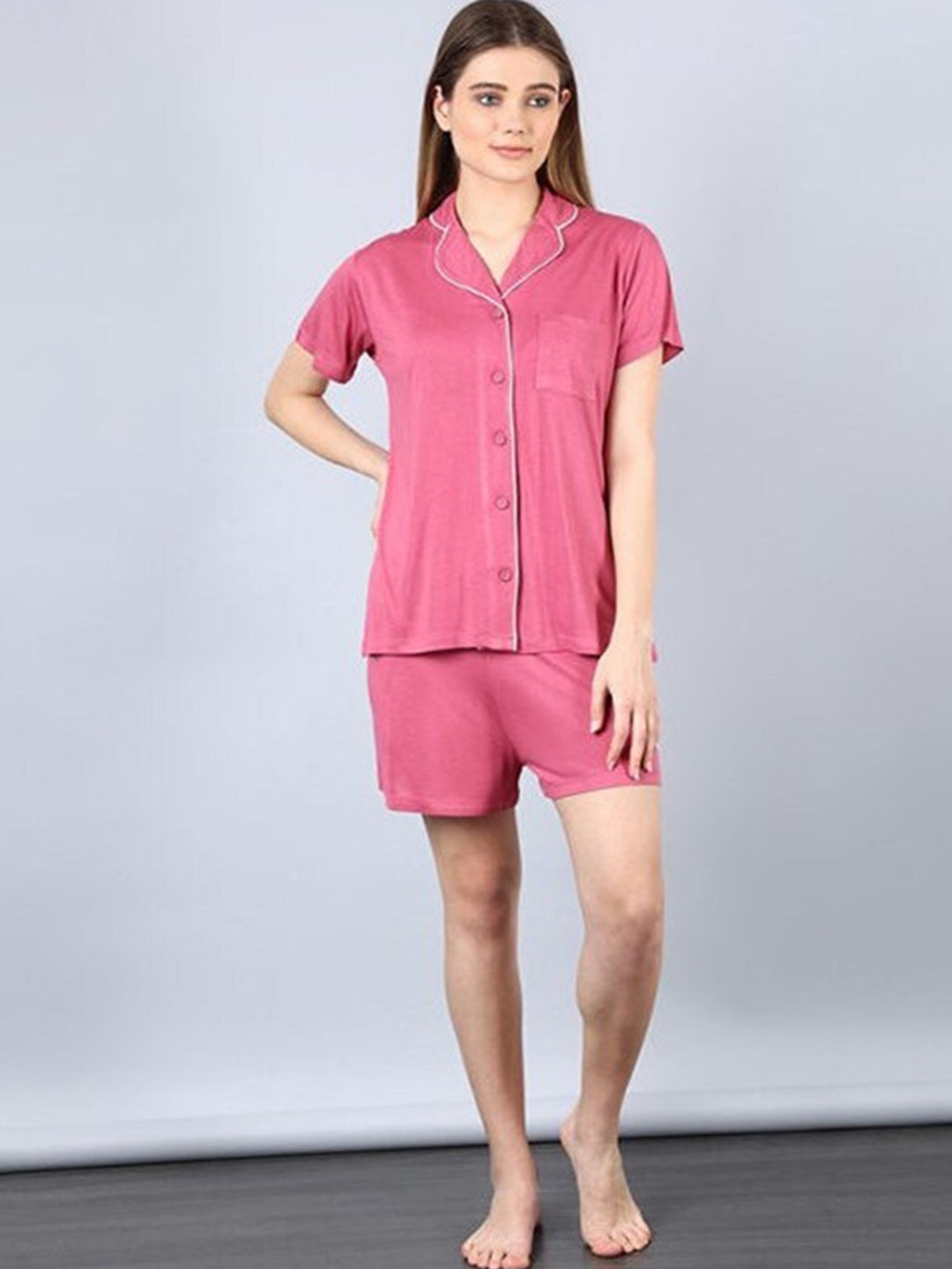 

Aila Lapel Collar Night suit, Pink