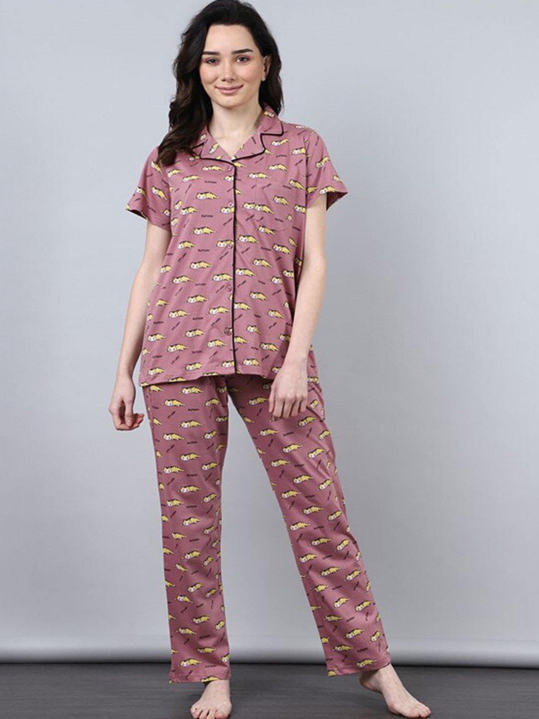 

Aila Conversational Printed Night Suit, Brown