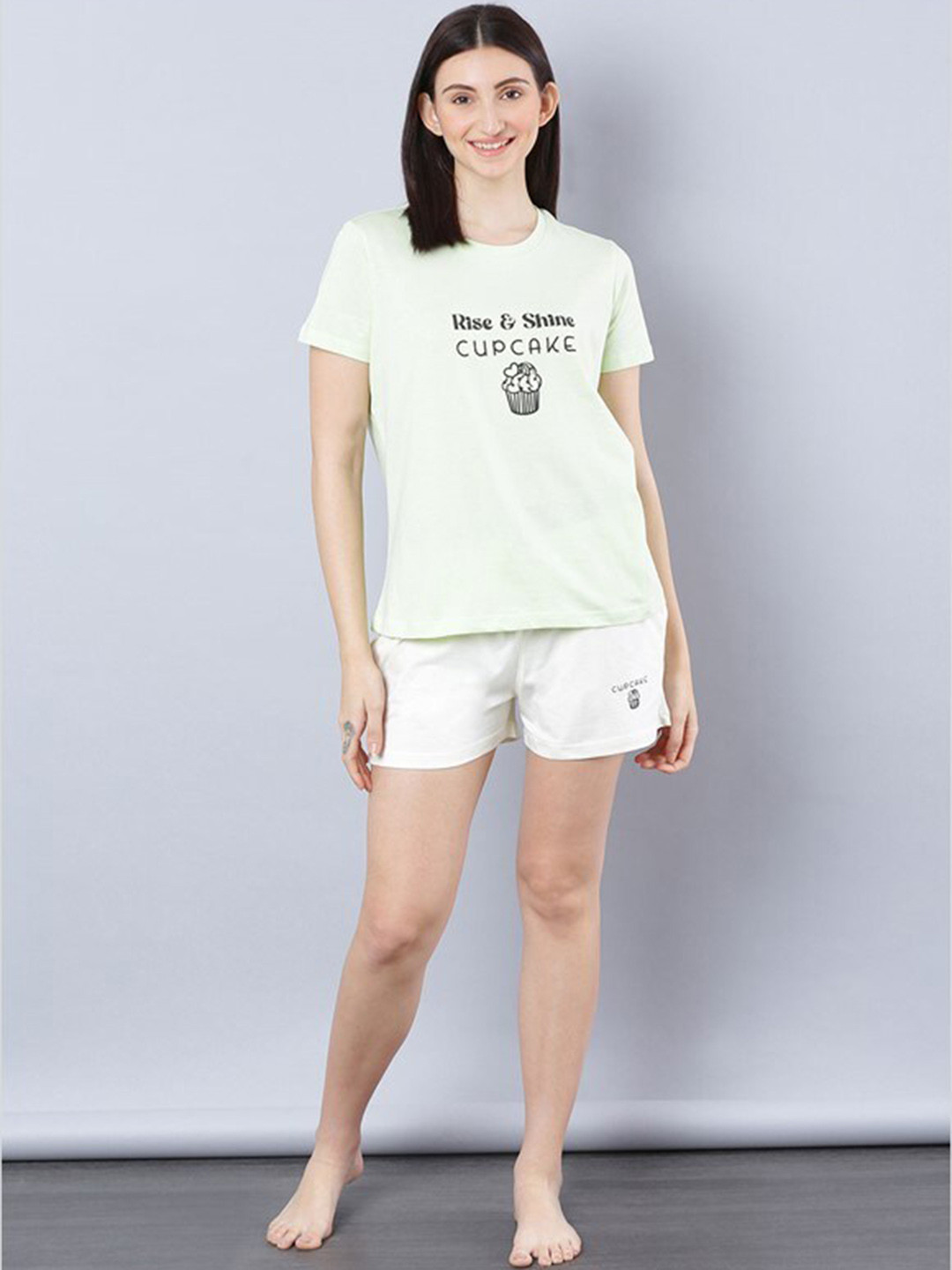 

Aila Typography Printed Pure Cotton Night Suit, Green