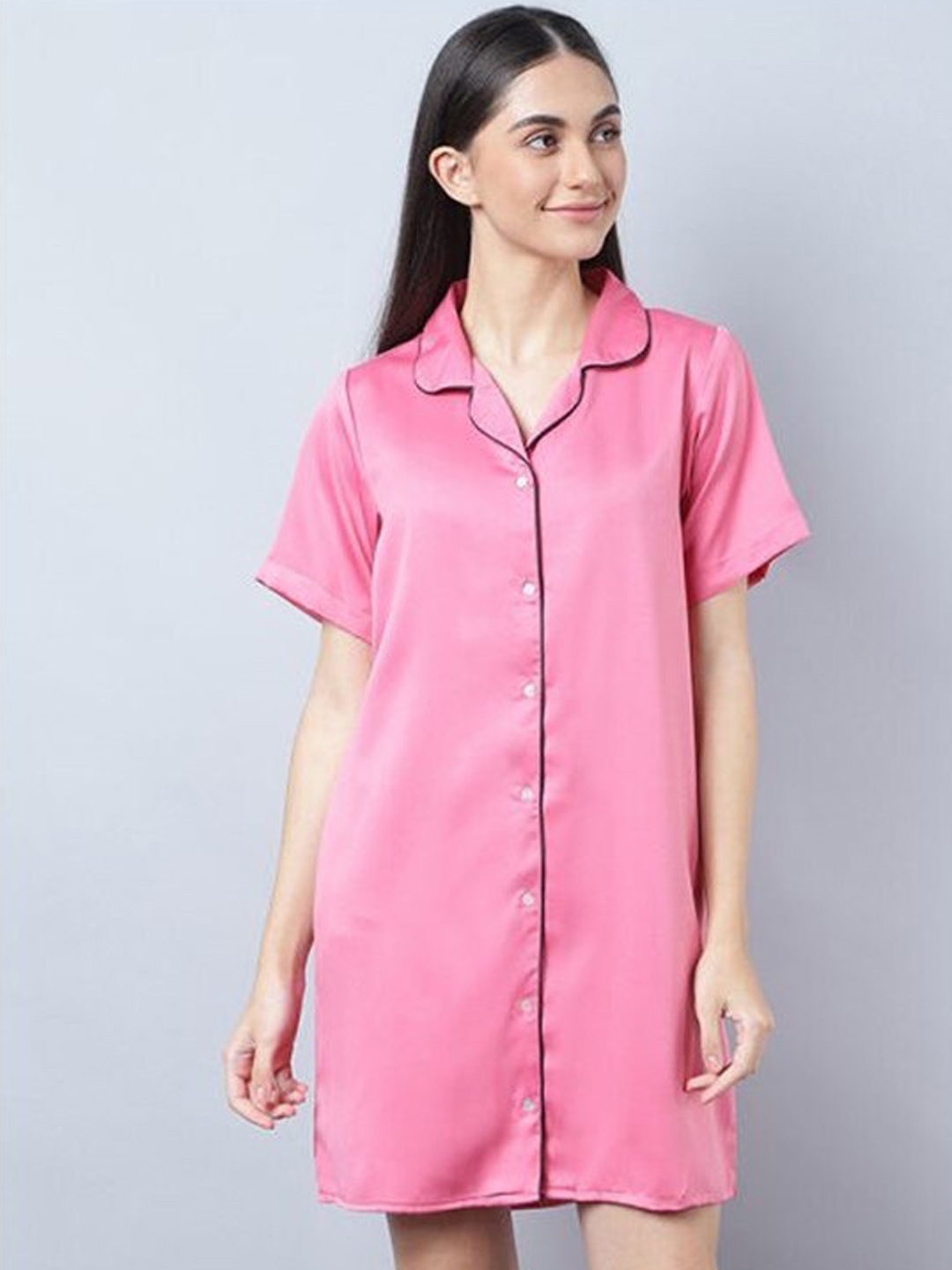 

Aila Lapel Collar Pure Cotton Shirt Dress, Pink