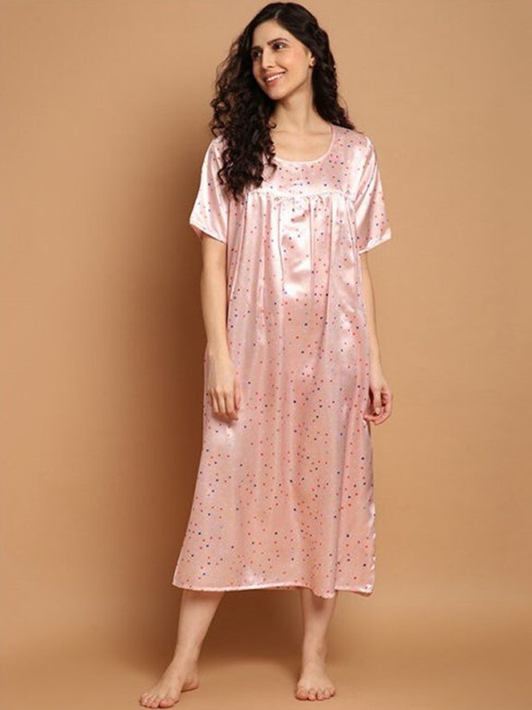 

Aila Abstract Printed Pure Cotton Nightdress, Pink