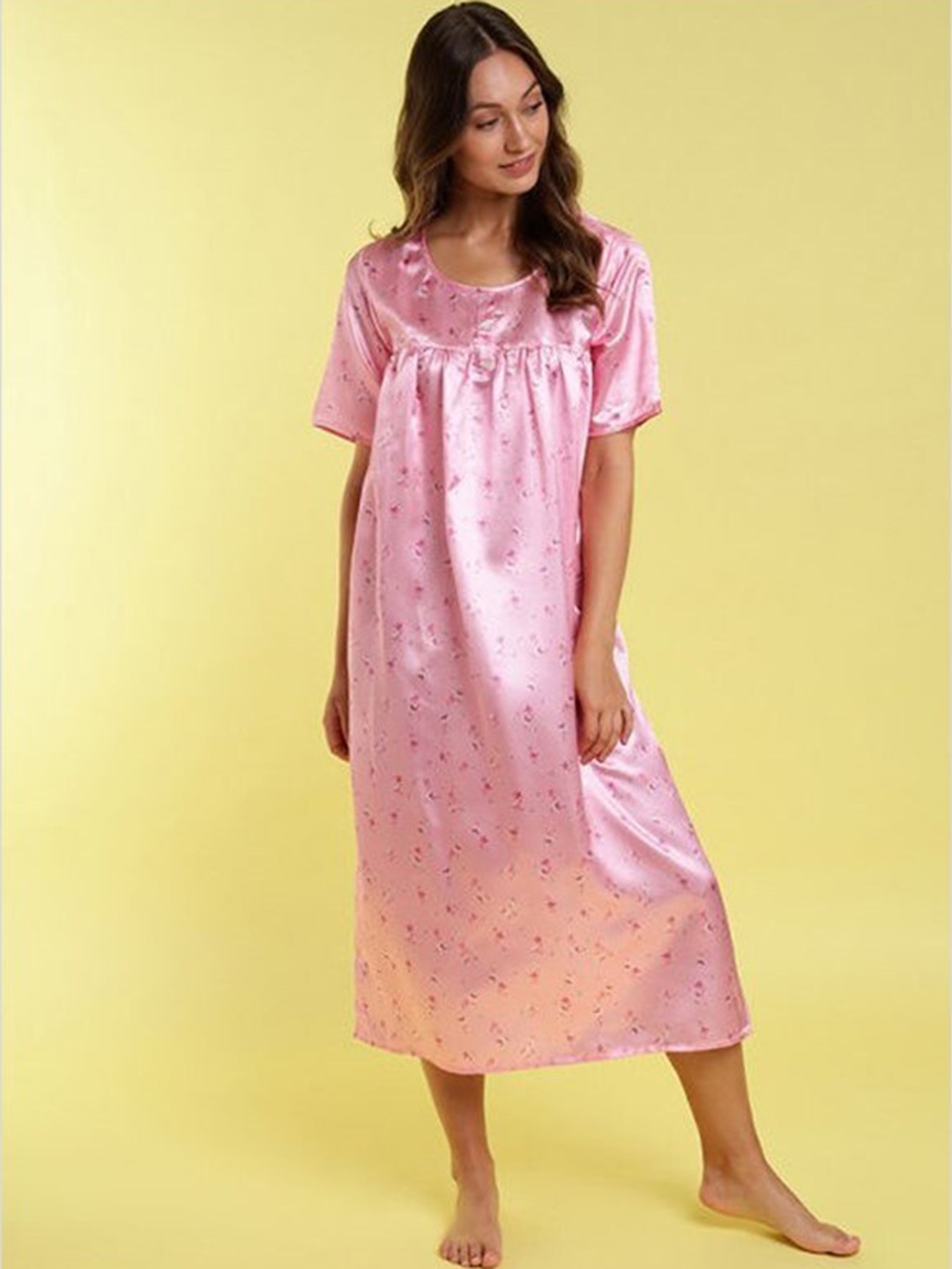 

Aila Floral Printed Pure Cotton Nightdress, Pink