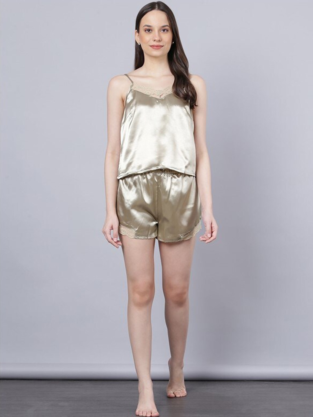 

Aila Shoulder Strap Cami With Shorts, Gold