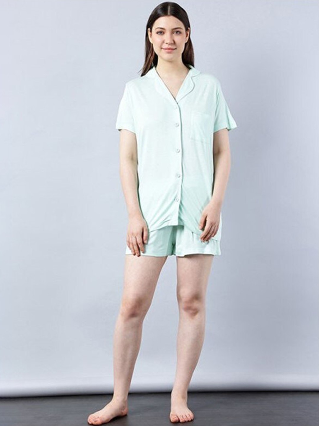 

Aila Lapel Collar Shirt with Shorts, Green
