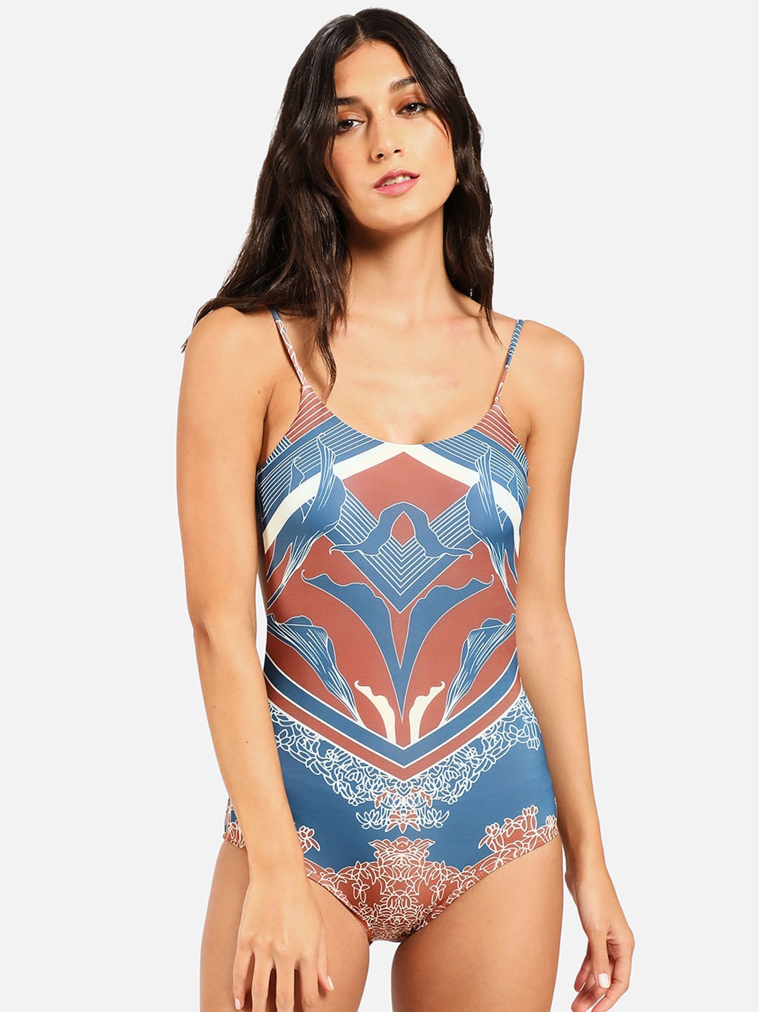 

HAUTE SAUCE by Campus Sutra Abstract Printed Shoulder Straps Bodysuit, Blue