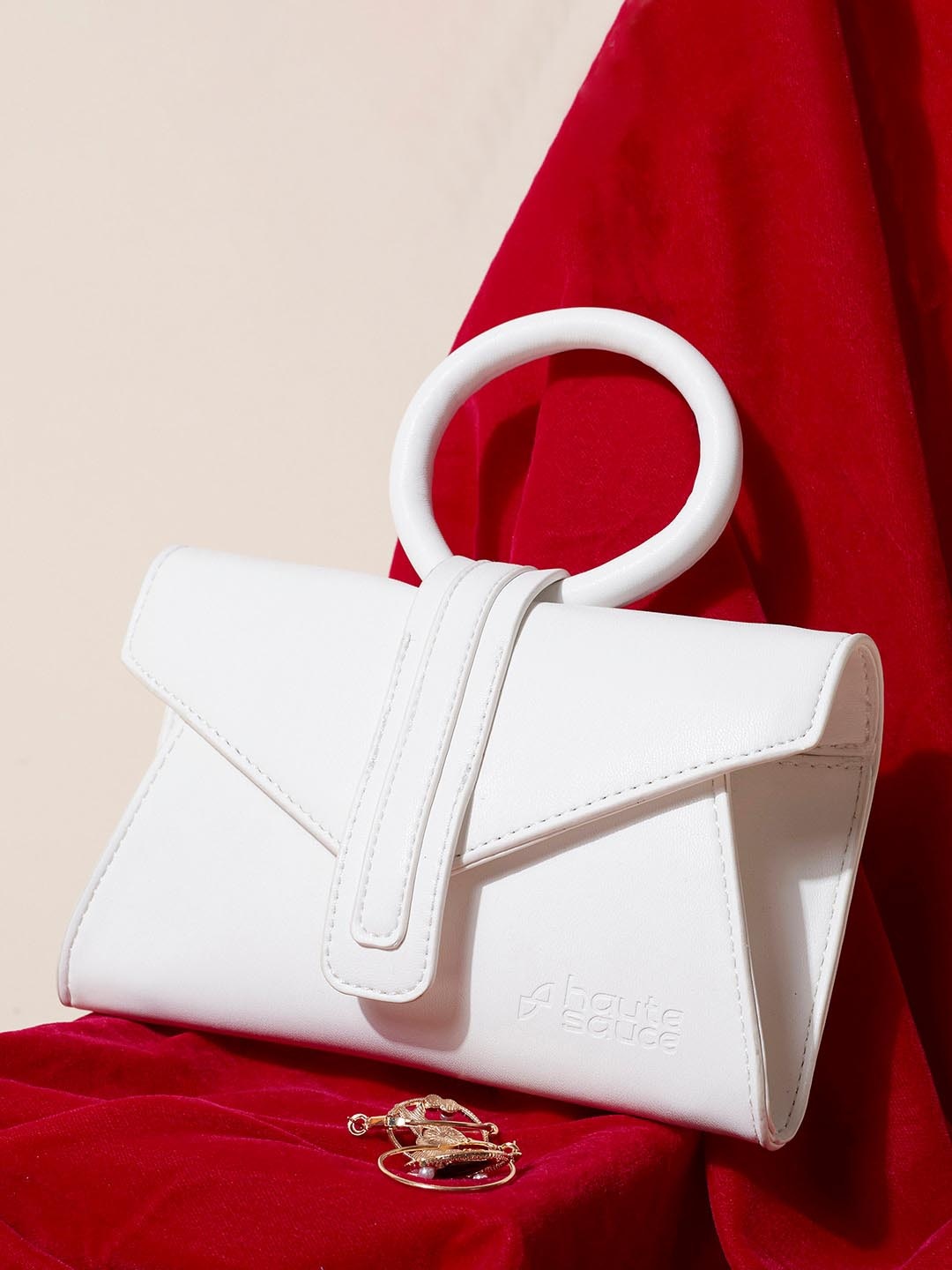 

HAUTE SAUCE by Campus Sutra White PU Structured Sling Bag