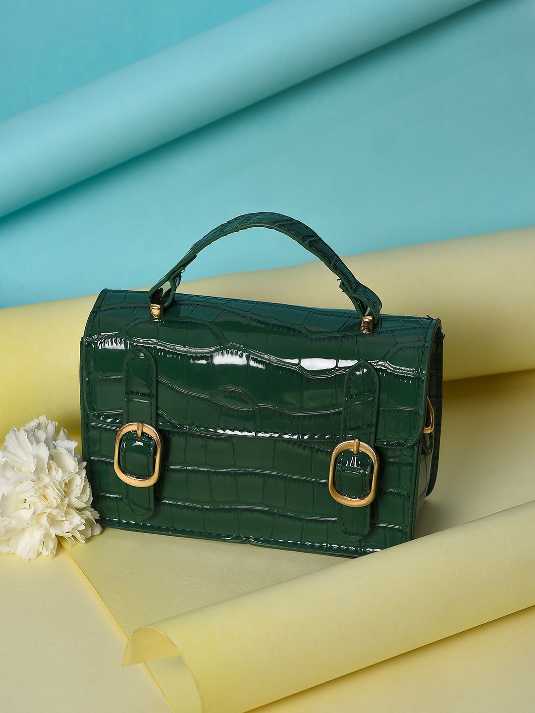 

HAUTE SAUCE by Campus Sutra Green Textured Structured Sling Bag