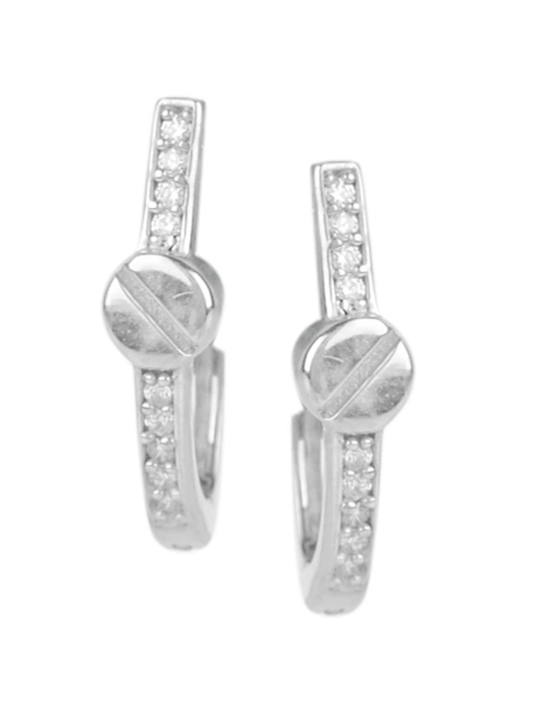 

Silverwala 925 Silver Cubic Zirconia Stone Studded Contemporary Hoop Earrings