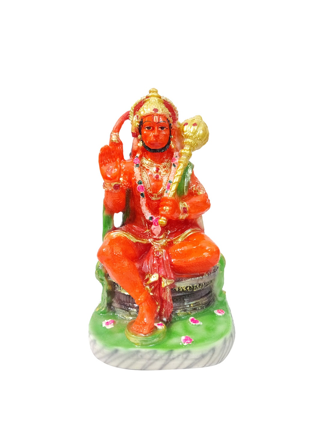 

GLOOKS Orange & Green Hanuman Ashirwad Idol Showpiece