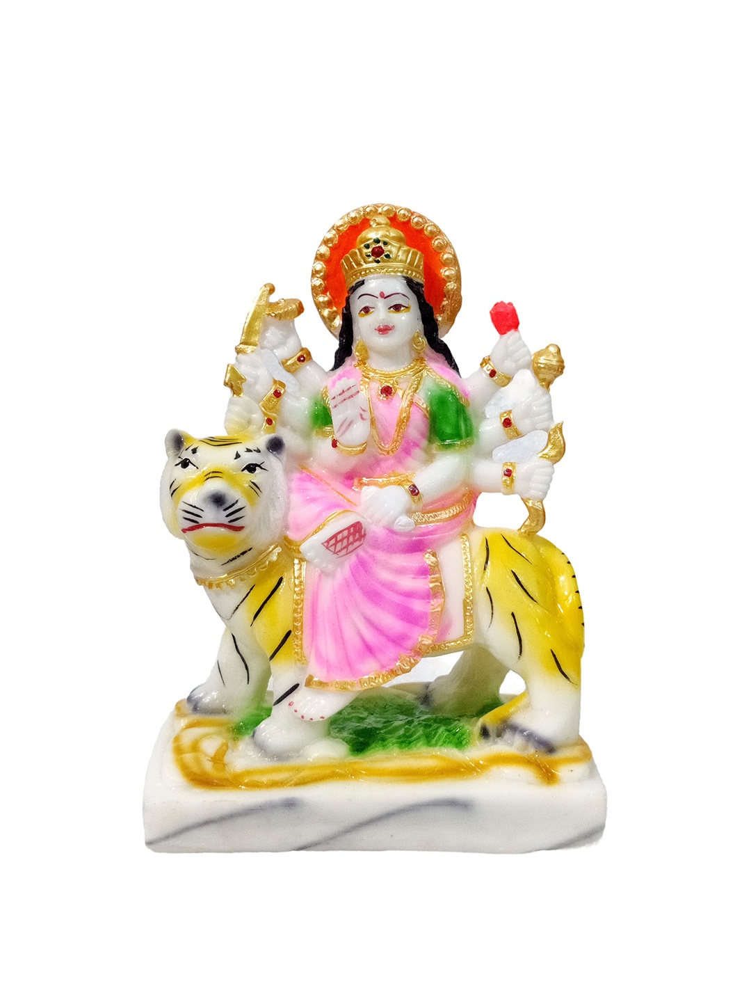 

GLOOKS Pink & Yellow Maa Durga Religious Idol Showpiece