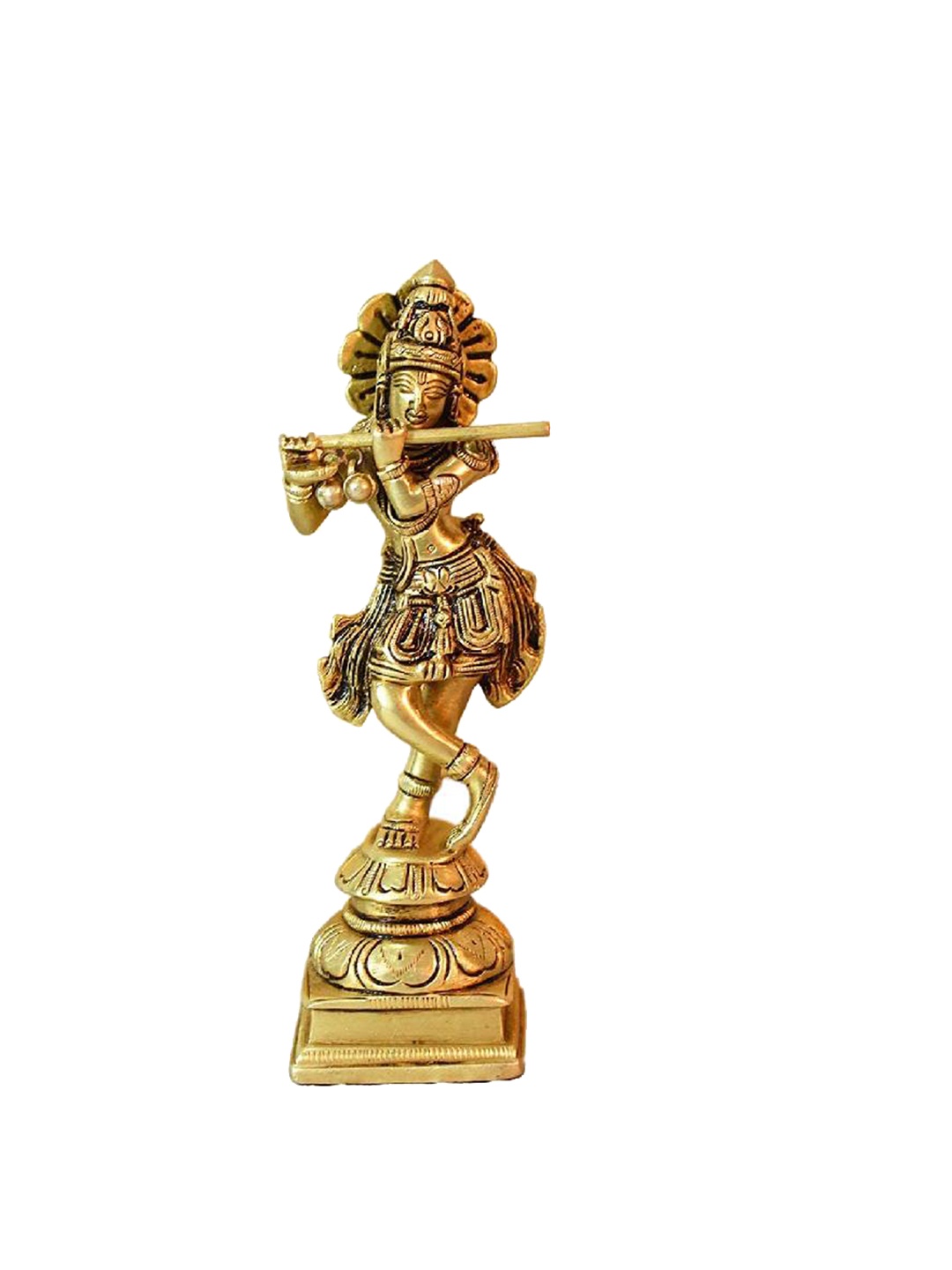 

GLOOKS Gold Toned Gold Krishna Playing Flute Brass Showpiece