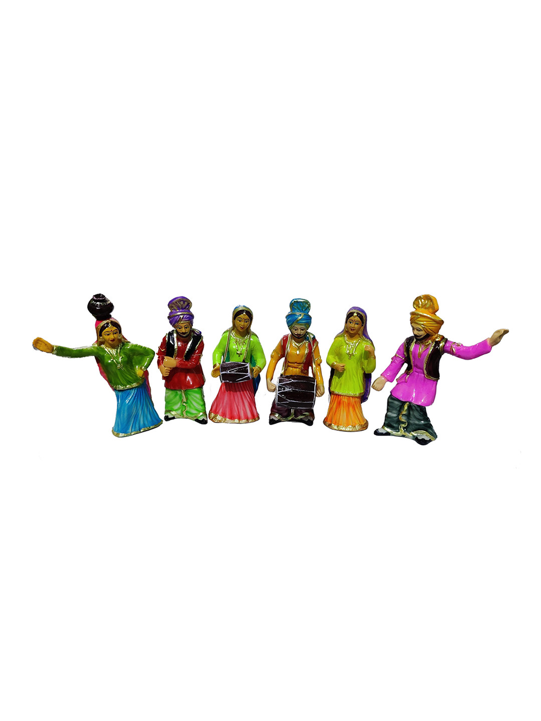 

GLOOKS Green & Orange 6 Pieces Punjabi Traditional Bhangra Group Figurine Showpieces