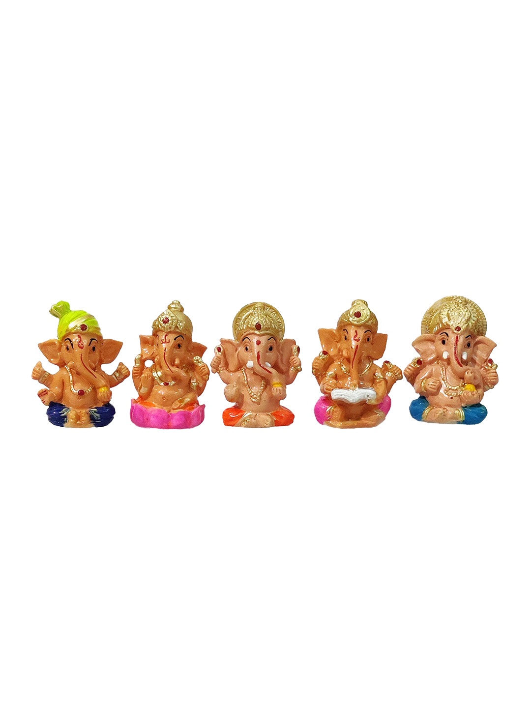

GLOOKS 5 Pcs Brown & Pink Ganesha Religious Idol Showpieces