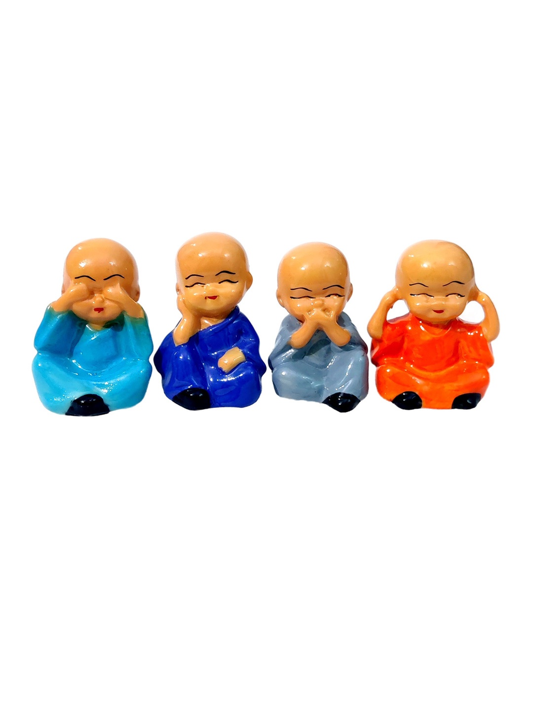 

GLOOKS Blue & Grey 4 Pieces Miniature Buddha Figurine Showpieces