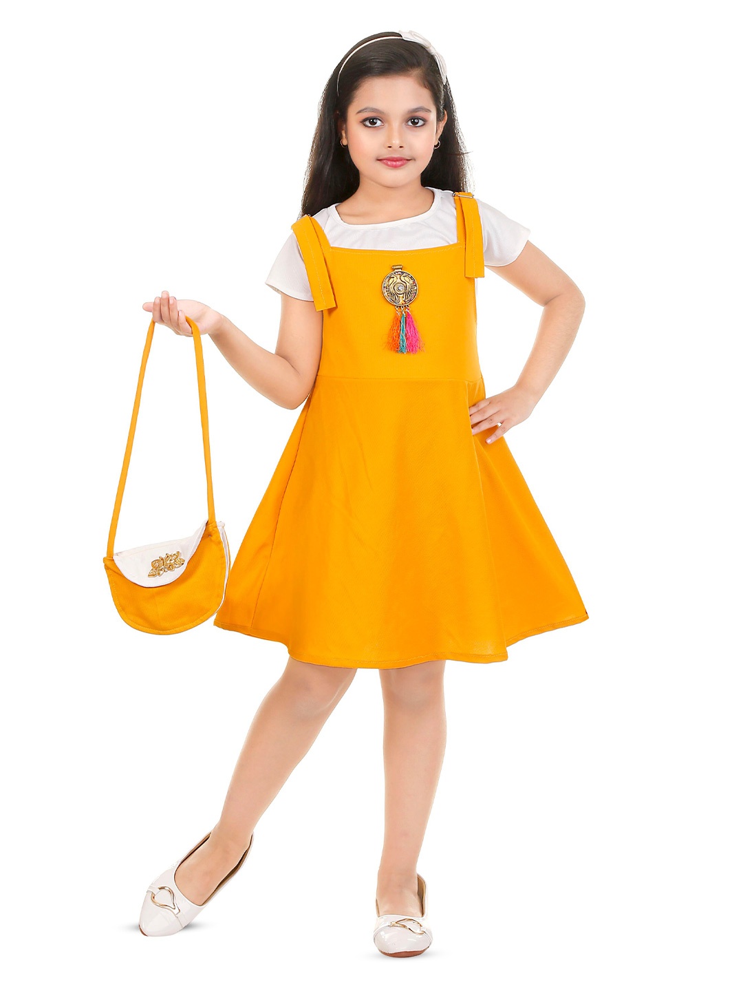 

BAESD Girls A-Line Dress With Bag, Yellow