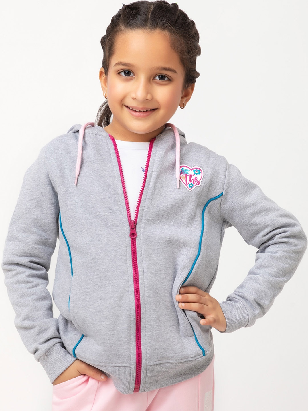 

Purple United Kids Girls Hooded Fleece Jacket, Grey melange