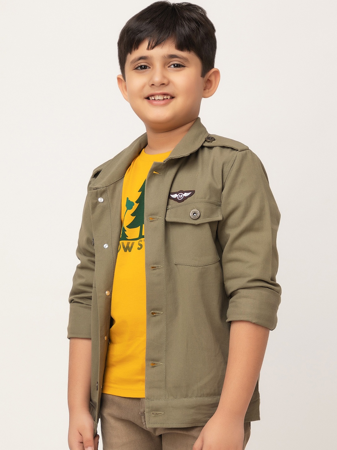 

Purple United Kids Boys Spread Collar Long Sleeves Denim Jacket, Olive