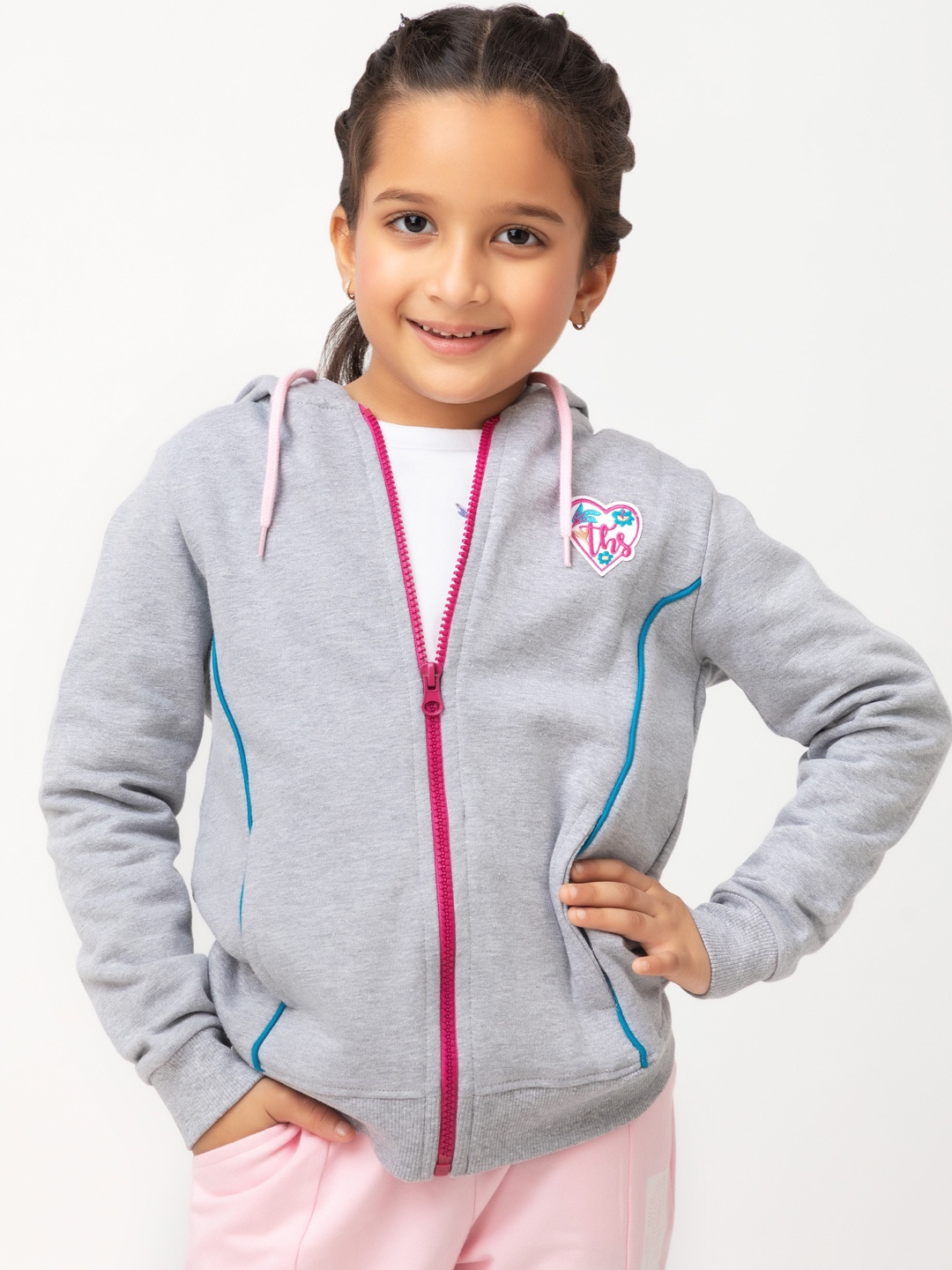 

Purple United Kids Girls Hooded Fleece Jacket, Grey melange