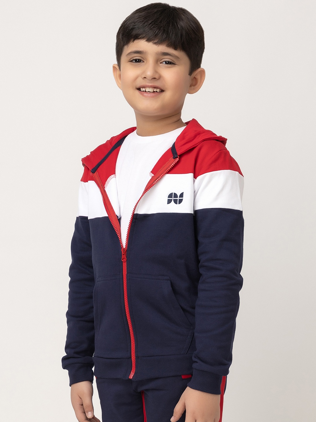 

Purple United Kids Boys Colourblocked Hooded Fleece Jacket, Red