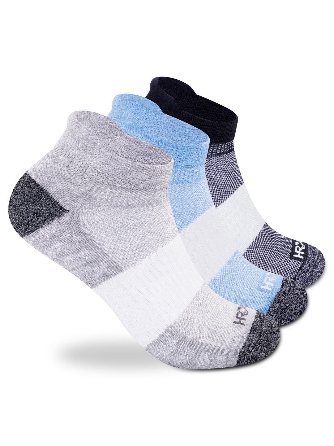 

HRX by Hrithik Roshan Men Grey Colourblocked Pack Of 3 Cotton Ankle-Length Socks