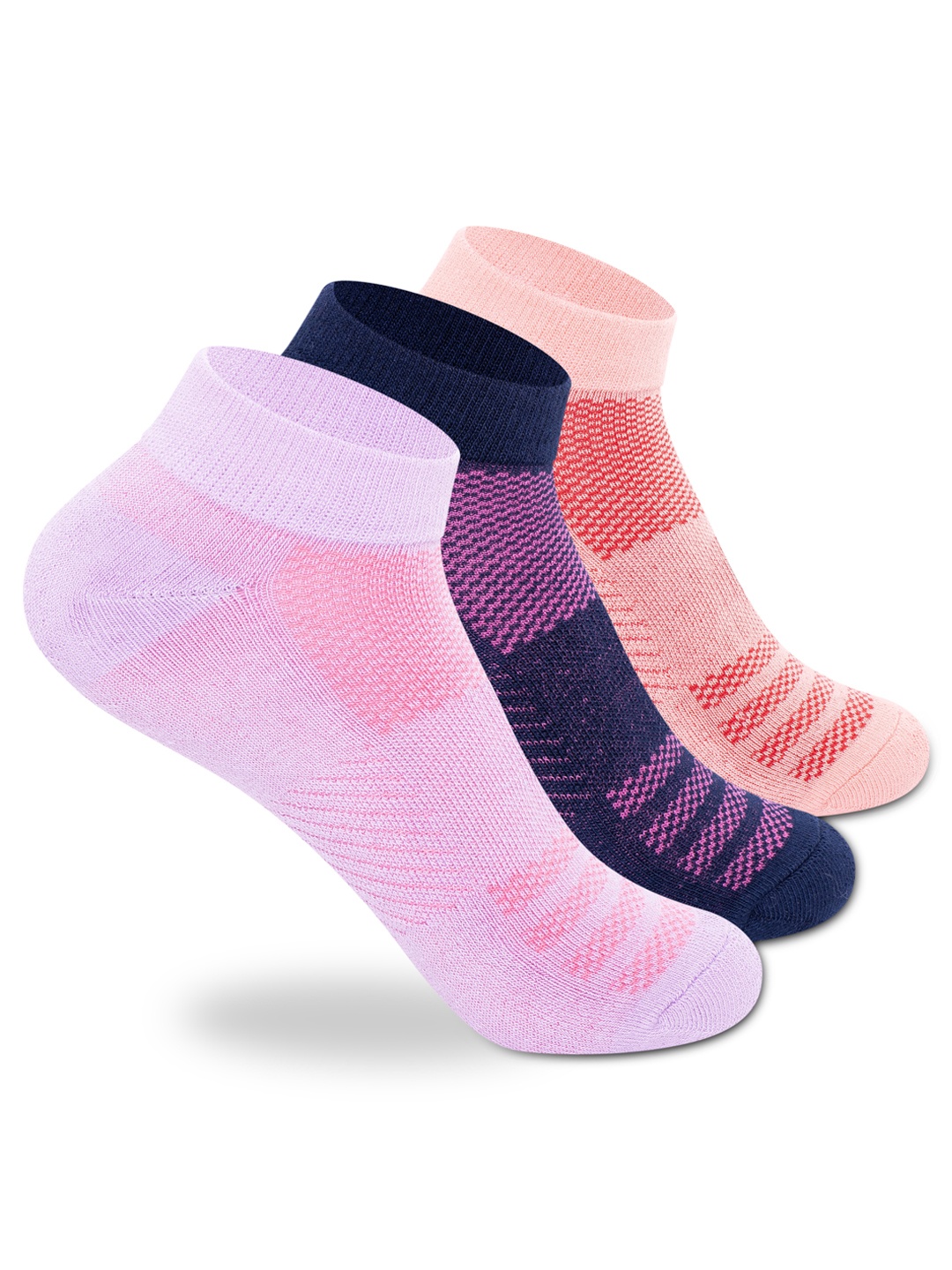 

HRX by Hrithik Roshan Women Pack Of 3 Blue & Pink Patterned Cotton Ankle Length Socks