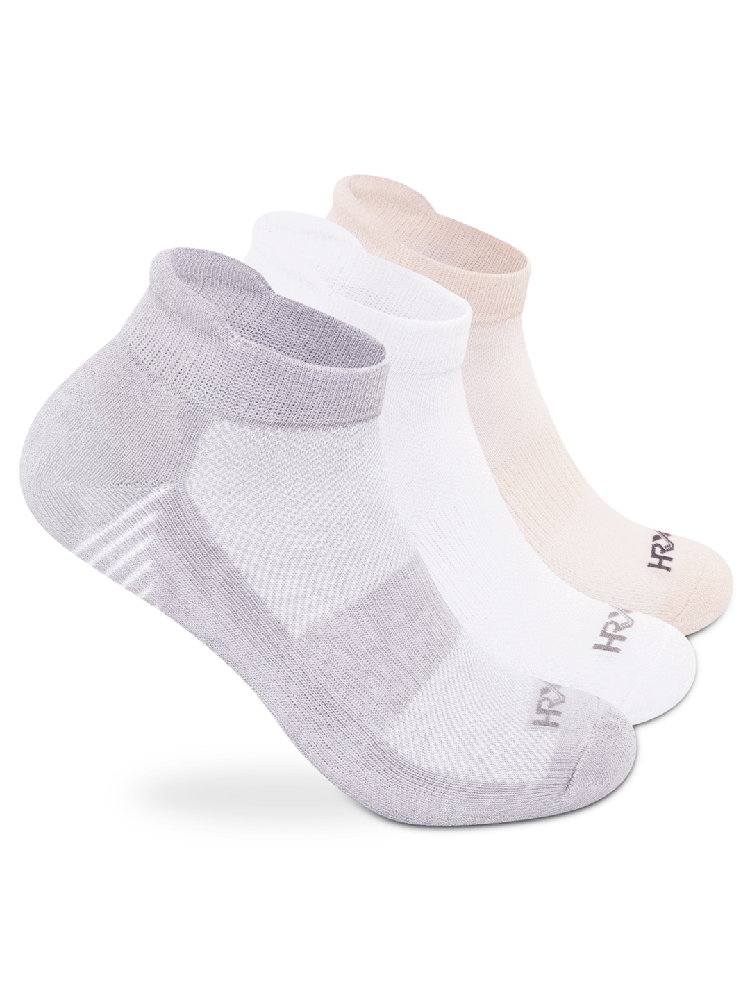 

HRX by Hrithik Roshan Women Pack Of 3 White & Beige Patterned Cotton Ankle Length Socks