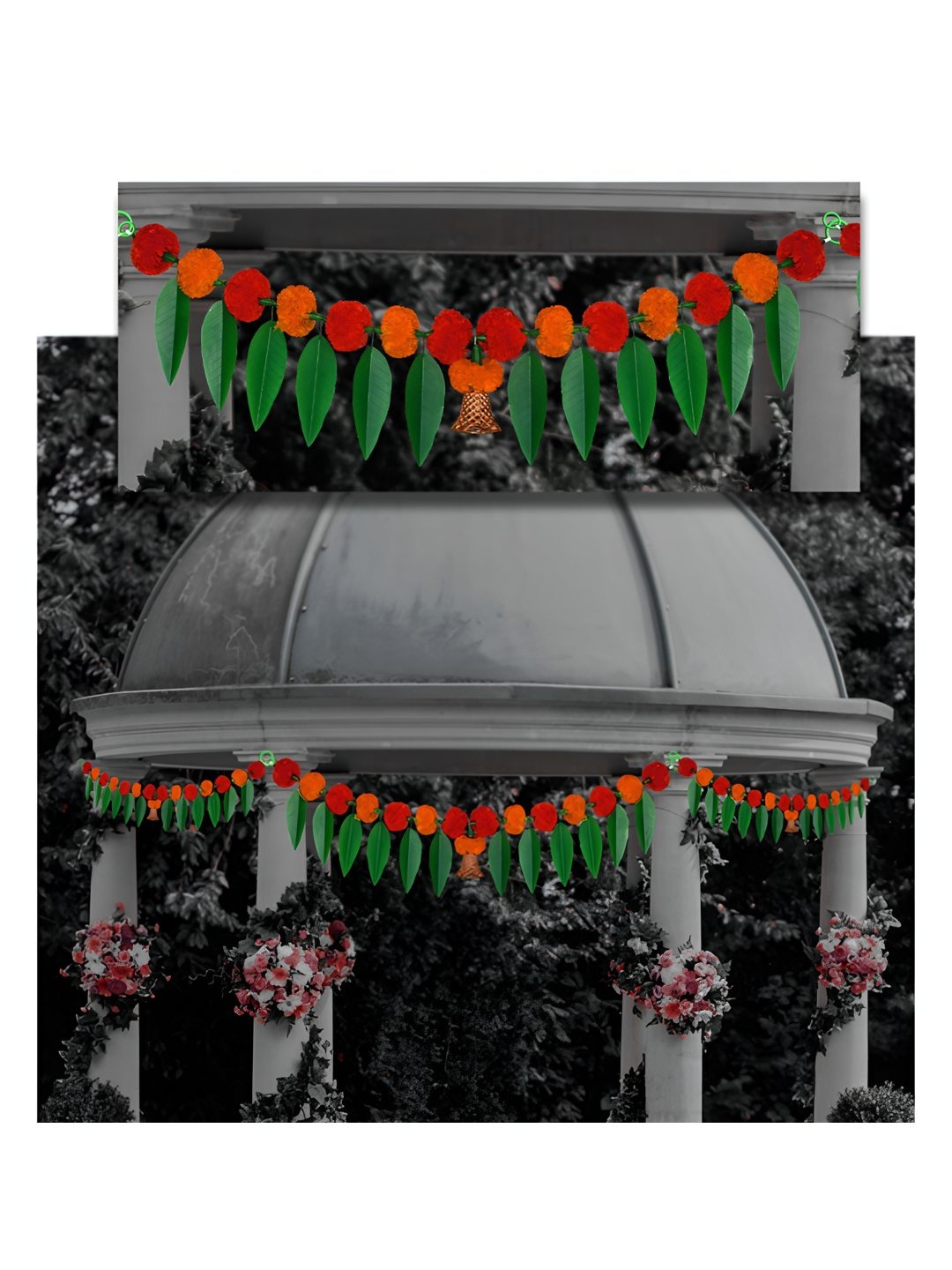 

iHandikart Red 4 Pieces Hanging Marigold With Mango Leaf Artificial Flower