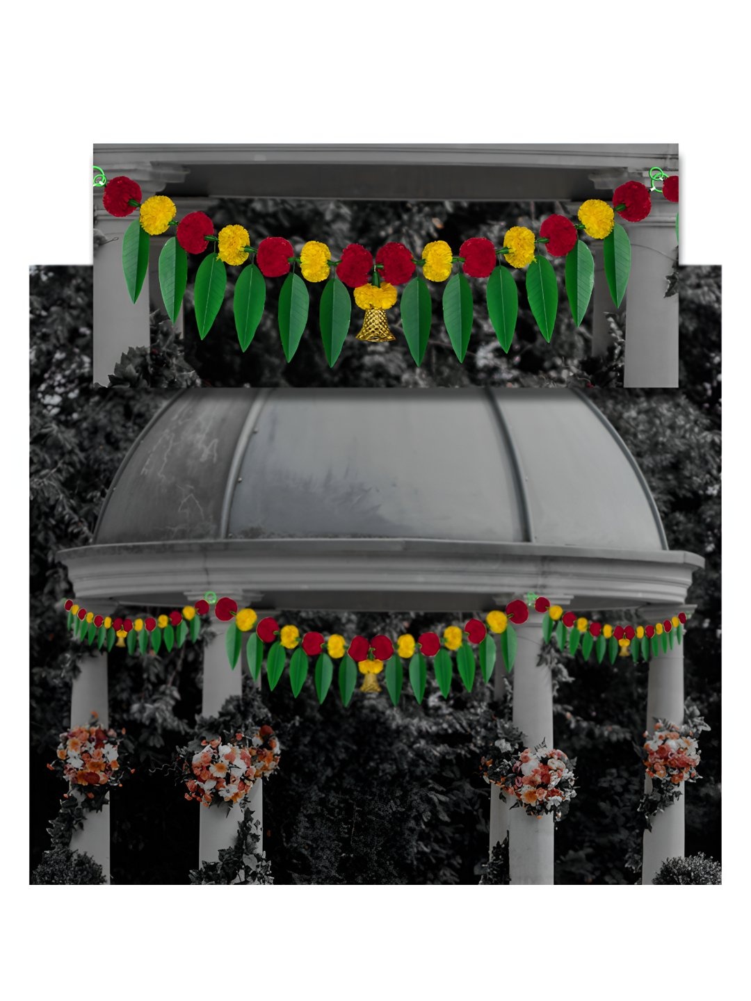 

iHandikart Red 8 Pieces Marigold With Mango Leaf Hanging Toran Artificial Flower
