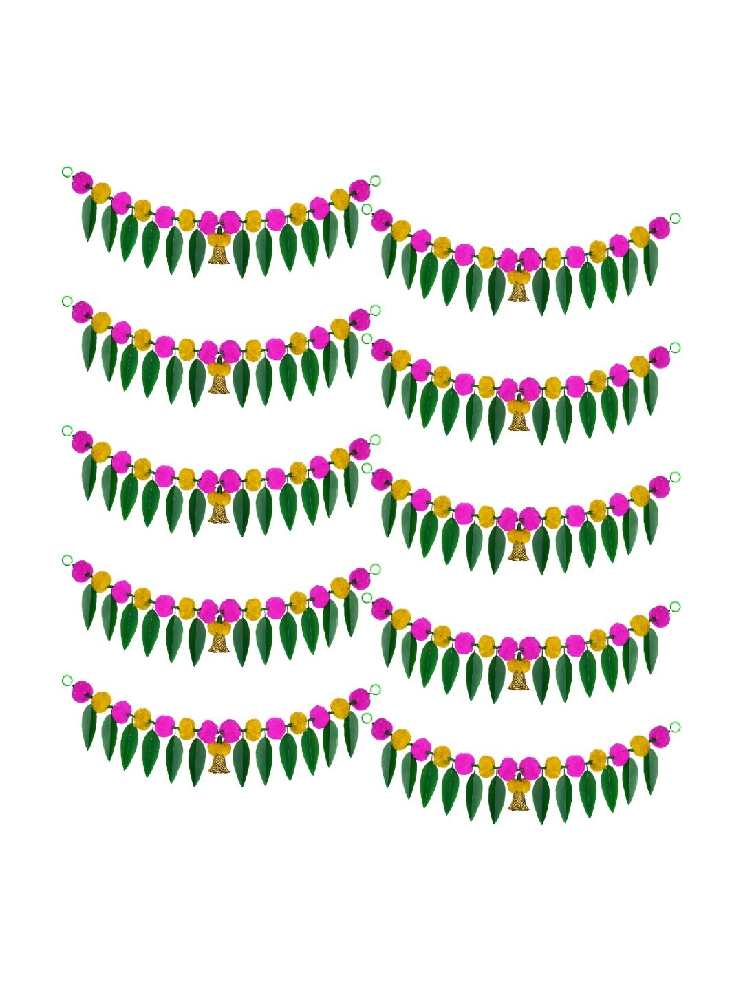 

iHandikart Pink 10 Pieces Marigold With Mango Leaf Hanging Toran Artificial Flower